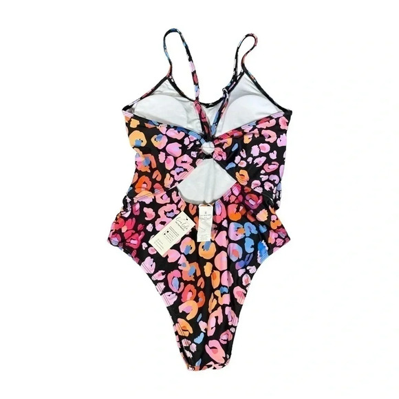 Multicolored Leopard Print  O-Ring One Piece Swimsuit - Picture 5 of 8